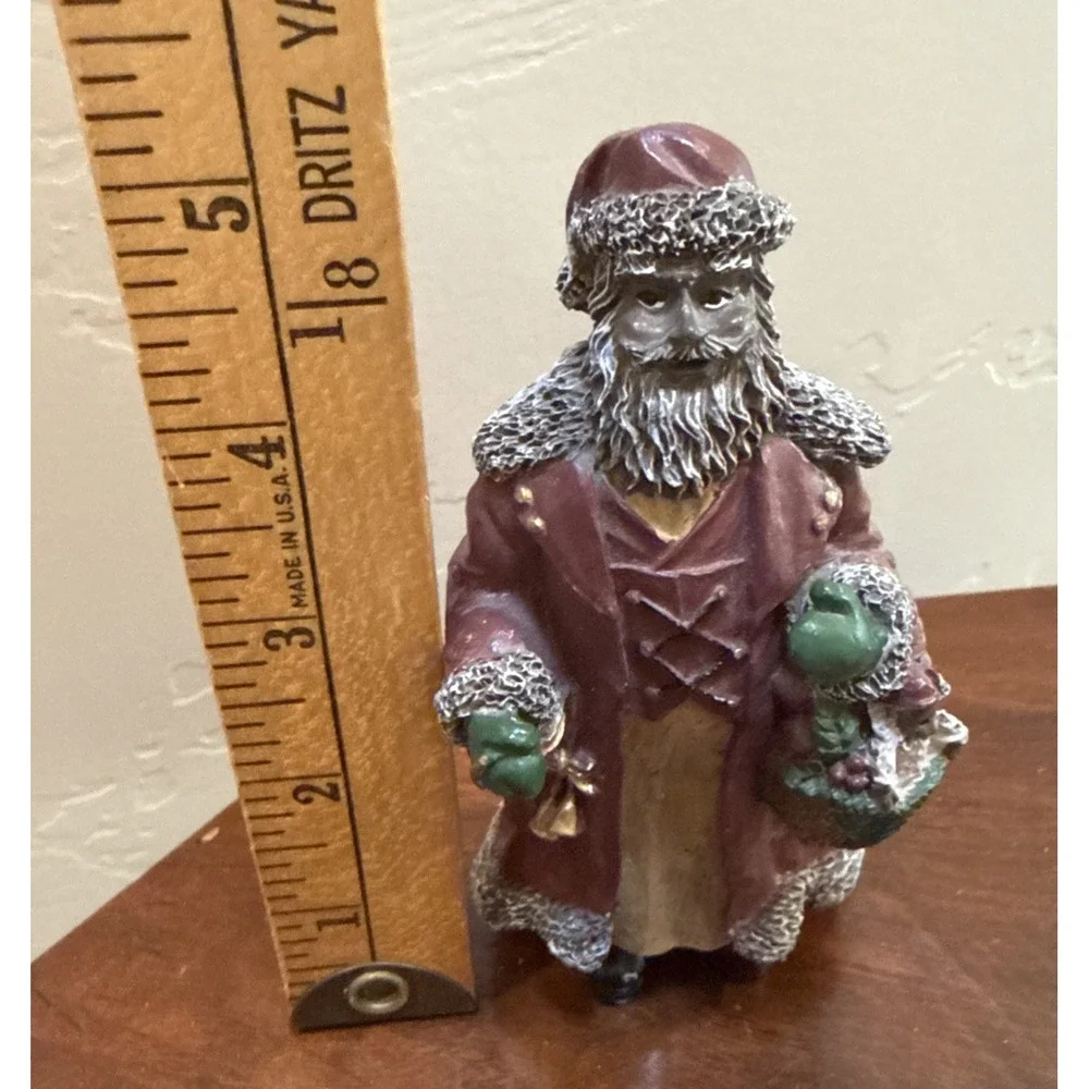 Vintage Young's Inc African American Santa Claus Figurine Red Coat Cap Christmas
